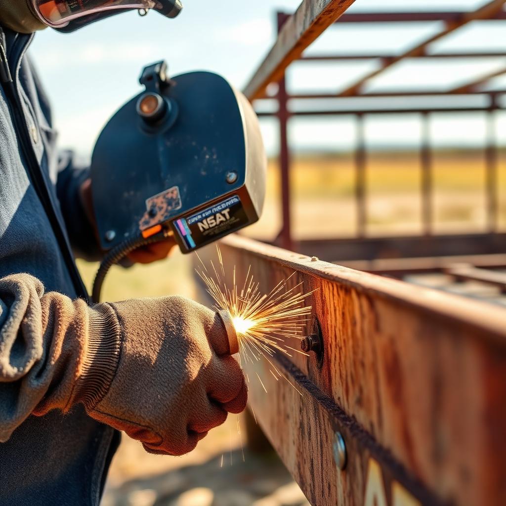 Welder repairing a trailer frame in Collin County